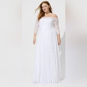 NWT Torrid White Off Shoulder A Line Lace Wedding Dress Size 18